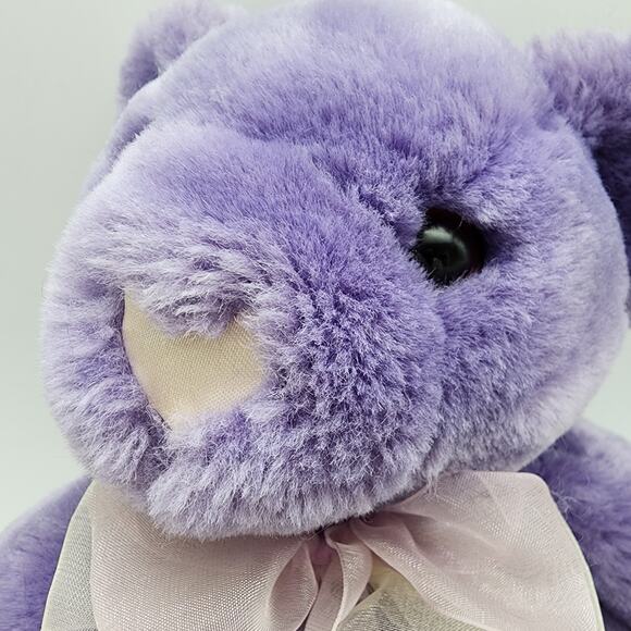 Vintage Commonwealth Purple Bear Plush 10" Satin Bow Heart Nose & Feet 2002 - Picture 6 of 11